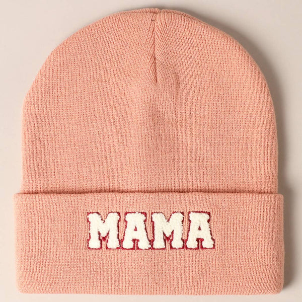 MAMA CHENILLE PATCHED RIBBED BEANIE