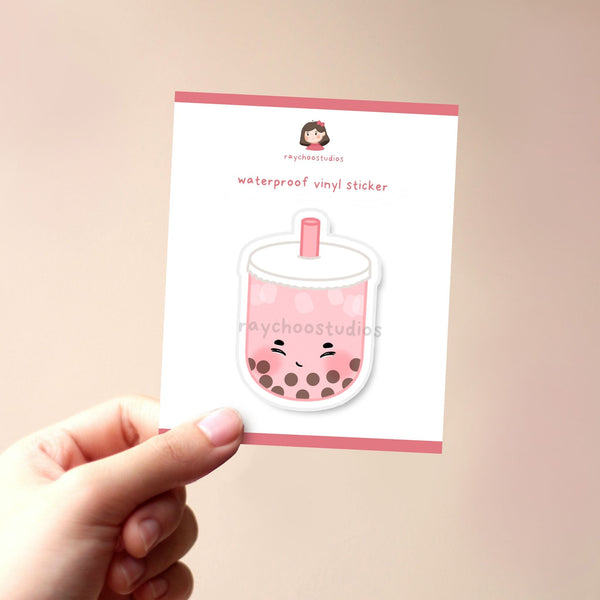STRAWBERRY MILK TEA BOBA VINYL STICKER - 2