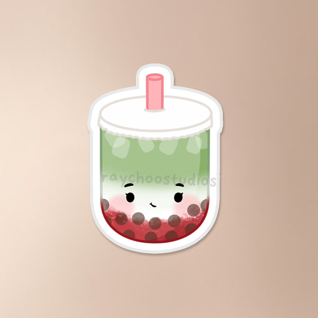 STRAWBERRY MATCHA BOBA VINYL STICKER - 1