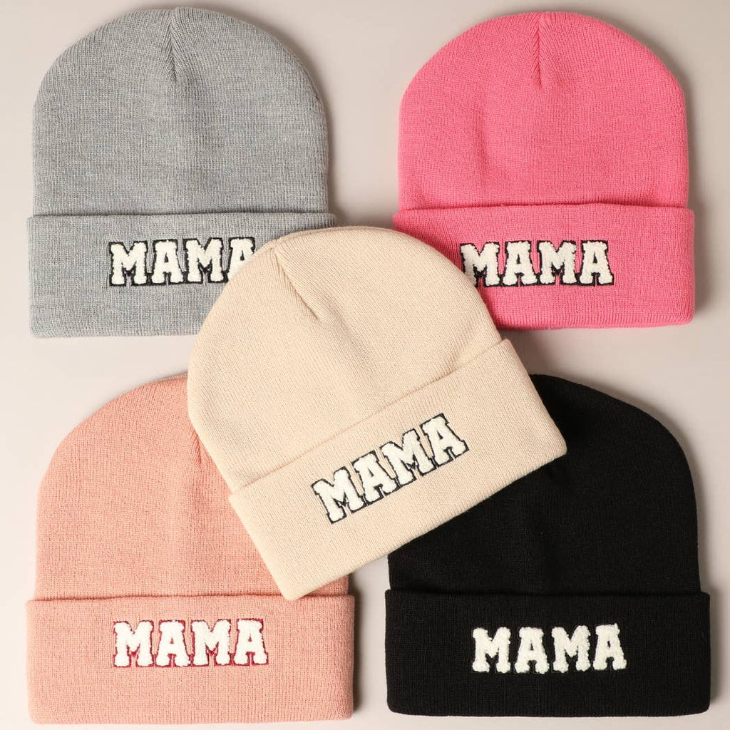 MAMA CHENILLE PATCHED RIBBED BEANIE