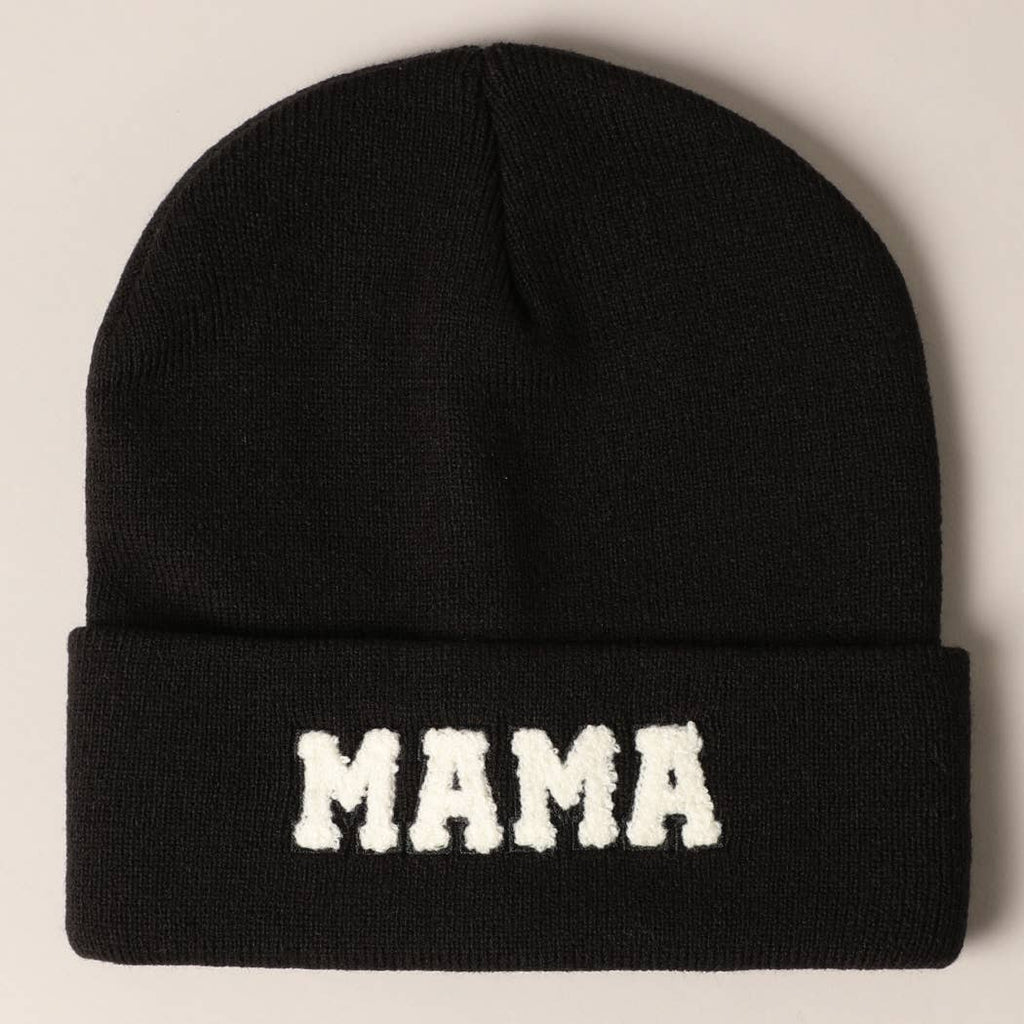 MAMA CHENILLE PATCHED RIBBED BEANIE