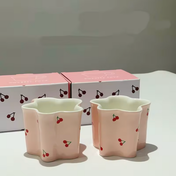 CHERRY PRINTED FLOWER SHAPED MUG
