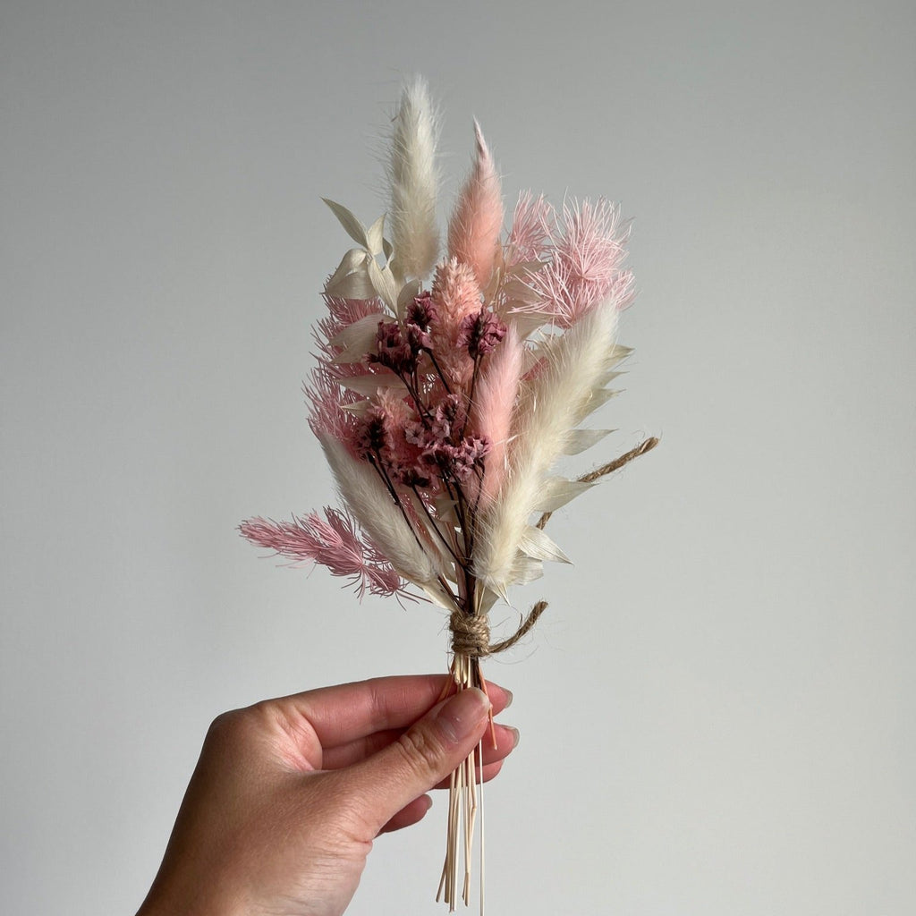 Dried Flower - deep pink mini flowers with white and pink bunny tails - 1