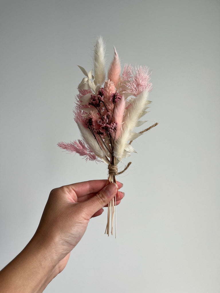 Dried Flower - deep pink mini flowers with white and pink bunny tails - 1