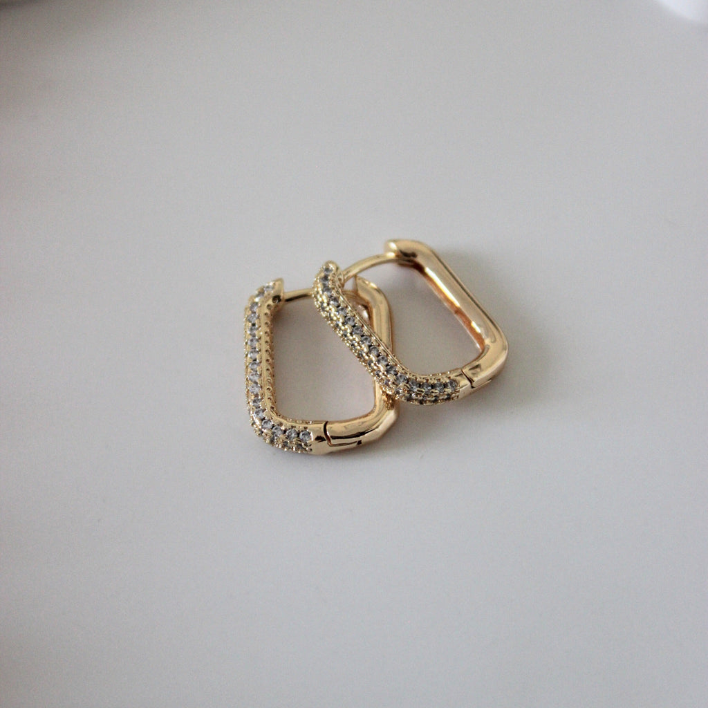 Gold Plated Pave Square Hoops - 1