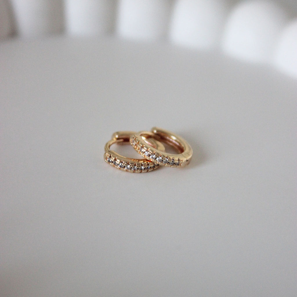 Gold Plated on Brass Thin Crystal Huggies - 1